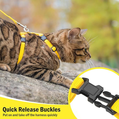 PUPTECK Adjustable Cat Harness and Leash Set Escape Proof Kitten Strap Collar for Walking Travel, Yellow, M
