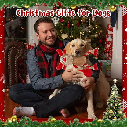 Christmas Dog Toys Tough Chew Toys for Large Dogs, Stuffed Reindeer Dog Toy with 5 Squeakers & Crinkle Paper, Squeaky Interactive Plush Toy to Keep Them Busy, Dog Gifts for Small Medium Large Dogs