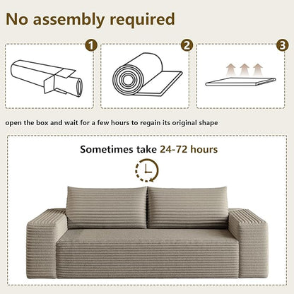 71" Boneless Loveseat Sofa - Cloud Couch with Memory Foam, Comfy Deep Seat - Corduroy Floor Sofa, No Assembly Required - Small Space Friendly for Living Room, Bedroom, Apartment, Corduroy, Camel