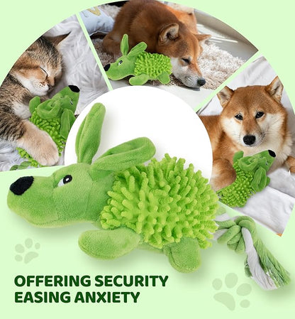 Squeaky Dog Toys - Plush Dog Toys with Soft Durable Fabric for Small Medium Large Breeds, Interactive Tug of War Rope Chew Toys, Teeth Cleaning, Dental Care, and Keep Dogs Busy (Puppy-Green)