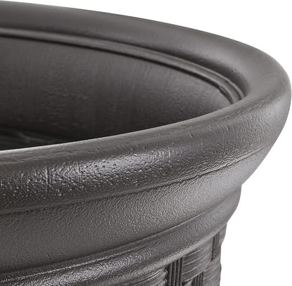 Suncast 2 Pack Sonora 22 Inch Plastic Wicker Indoor or Outdoor Decorative Garden Flower Planter for Entryways, Porch, and Backyard Patios, Dark Brown
