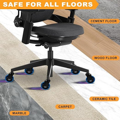 FreekyFit Office Chair Wheels for Casters Replacement - 3" Rubber Wheels for Computer Gaming Desk Caster Smooth & Safe Rolling for All Floors Including Hardwood and Carpet - Set of 5 - Blue