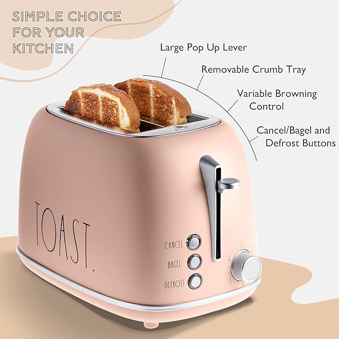 Rae Dunn Retro Rounded Bread Toaster, 2 Slice Stainless Steel Toaster