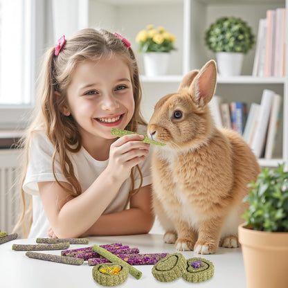 Sofier Timothy Hay Treats Rabbit Toys Bunny Guinea Pig Hamster Natural Chews for Teeth Handmade Rabbit Chews and Treats Chinchilla Rat Gerbil