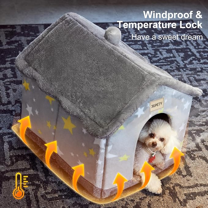 Cute Indoor Dog Houses, Dog Bed with Cover Cave,Soft Cozy Dog Cave Bed,Grey | M Size for 6-11 Lb Dogs and 9-17 Lb Cats, Igloo Pet House with Non-Slip Bottom,Dog Cave with Foldable Reversible