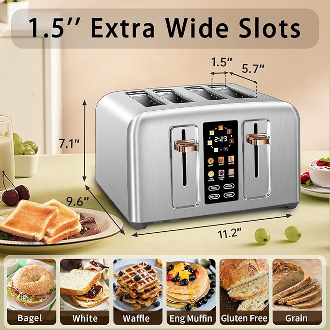 SEEDEEM Toaster 4 Slice, Stainless Toaster & Touch Control, LCD Display