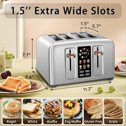 SEEDEEM Toaster 4 Slice, Stainless Toaster & Touch Control, LCD Display