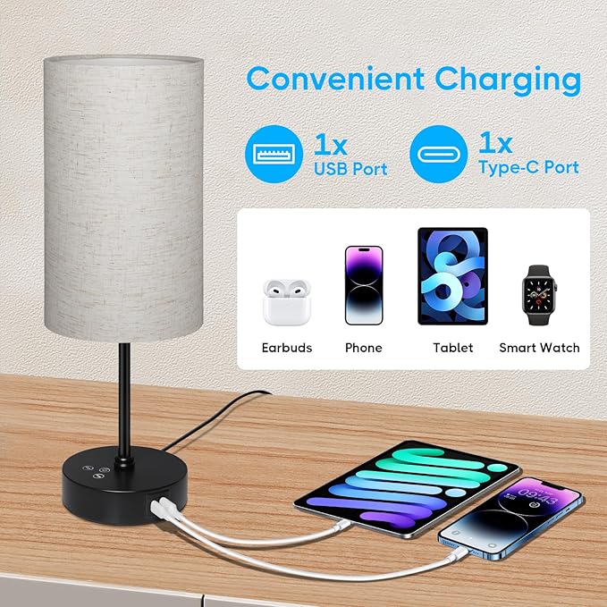 Unicozin 17Inch Table Lamp, 3 CCT 3000K/4500K/6500K & RGB Color Changing, Stepless Dimmable Bedside Lamp for Reading, Ambience Nightstand Light for Home Decor Party, Beige Shade