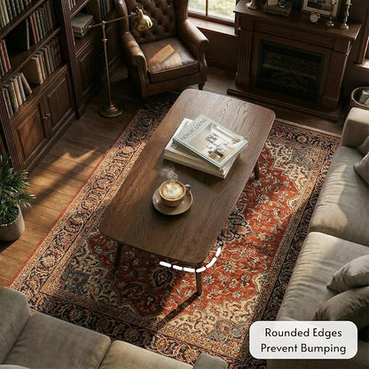 Hymus Solid Wood Coffee Table - 2-Tier Modern Center Table, Living Room Tables with Double Storage for Living Rooms, Bedrooms, and Offices (Walnut, 31.49" D x 19.68" W x 17.32" H)