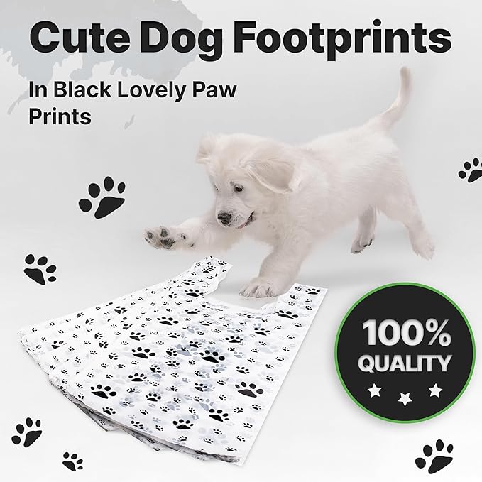 T Shirt Bags - Paw Print Bags - 100 Pack - Thank You Shopping Bag Cat or Dog Paw Print Design Plastic T-Shirt Bag 22" L x 12" W x 7"