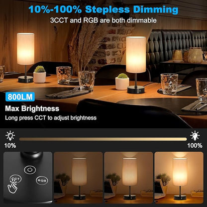 Unicozin Small Table Lamp, 7 RGB & 3 CCT 3000K/4500K/6500K, Stepless Dimmable Bedside Lamp with Grey Shade, Touch Control Ambience Nightstand Light for Living Room Dorm Home Decor Party