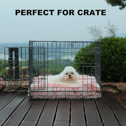 Bedfolks Waterproof Crate Bed, Plush Dog & Cat Bed with Washable Cover, Faux Fur Kennel Pad, 17"x12", Pink