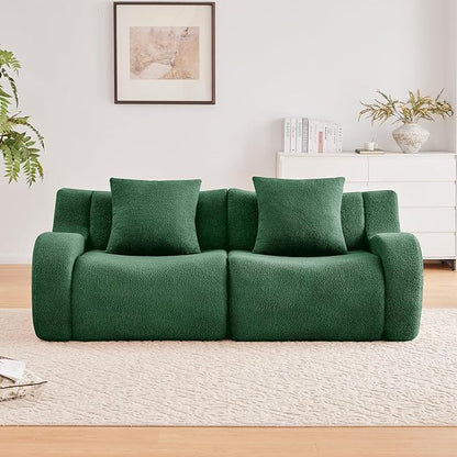 Green Cloud Couch Loveseat, Modern Teddy Fabric Boneless Sectional Sofa in a Box for Living Room, Modular Floor Couch, No Assembly Required, Sofas para Sala