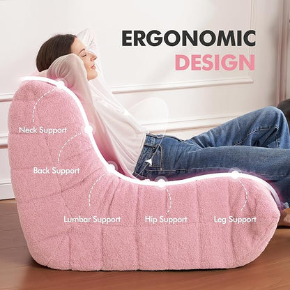Bean Bag Chair Big Sofa Beanbag Chair for Adults Fireside Chair Bean Bag Lounger with Memory Foam Filled for Home,Apartment or Gaming Venue(Pink Teddy)