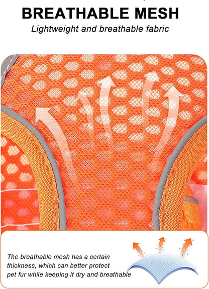L Orange Soft Mesh Dog Harness and Leash Set,No Escape Puppy Harnesses for Training Walking， Reflective Adjustable Puppy Vest for Small Medium Dogs, Cats (Orange, L)