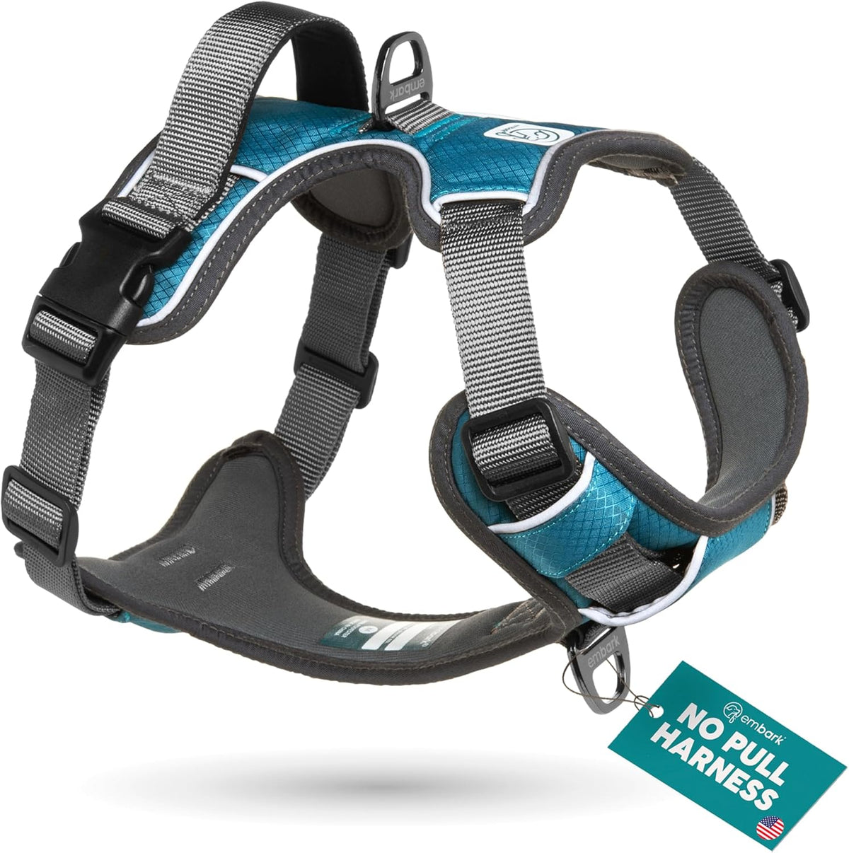 Embark Adventure Dog Harness, Reflective Trim XL Dog Harness for Extra Large Dogs No Pull - Military Grade Nylon, 2 Leash Clips & Gel Lined Handle. Soft & Padded Puppy