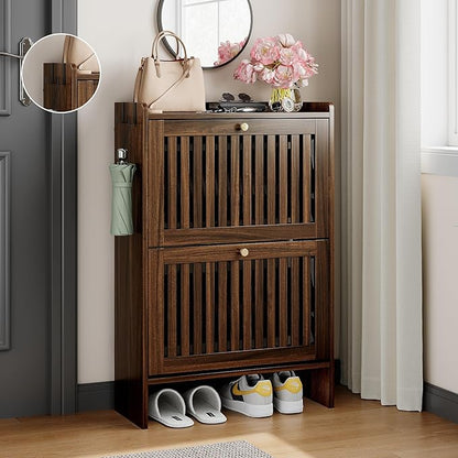 wanan 24" Shoe Cabinet with 2 Flip Slatted Drawers, Adjustable & Removable