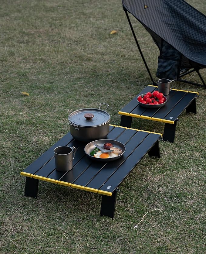 iClimb Ultralight Compact Mini Beach Picnic Folding Alu. Table with Carry Bag, Two Size (Black - L)