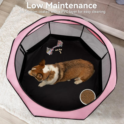 A4Pet Playpen for Dogs Indoor, 49” Dog Playpen Indoor with Bowl, Suitable for Puppies, Kittens, and Small Animals, Removable Zipper & Mesh Panel(19”W × 12”H)