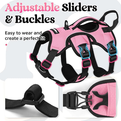 rabbitgoo Escape Proof Dog Harness for Small, No Pull with Lift Handle | No Escape, Full Soft Padded, Reflective Adjustable Vest, Leash Clip for Walking Hiking Training, Pink, Small