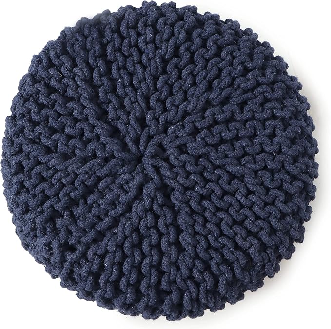 REDEARTH Cylindrical Pouf Ottoman -Hand Knitted Poof Pouffe Accent Chair Seat Footrest for Living Room, Bedroom, Nursery, kidsroom, Patio, Gym; 100% Cotton (16x16x16; Navy Blue)