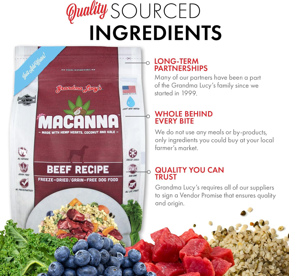 grandma lucy's Macanna Freeze Dried Grain Free Beef Recipe Dog Food 1 Lbs