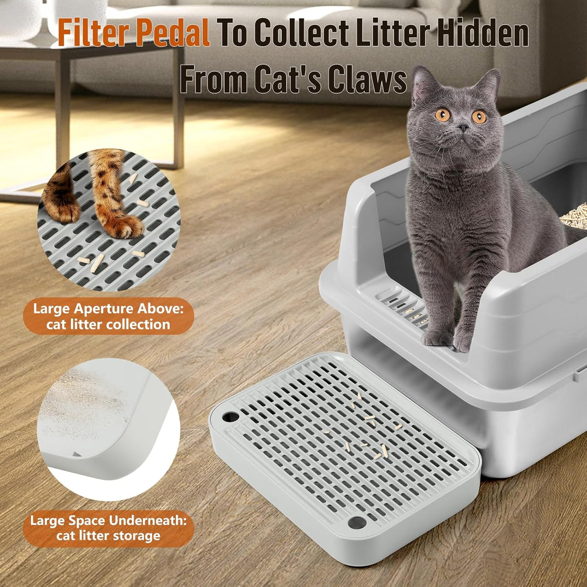 Cat Litter Box Ramp Mat with Filter Function, Cat Step Pedal Stool for Self-Cleaning Litter Box, Easy to Clean, Ideal for Kitten & Elderly Cats (Light Grey)