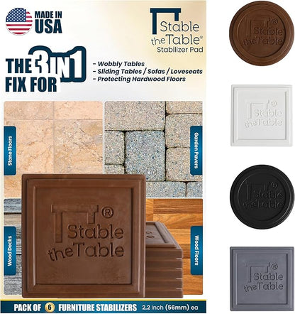 Stable the Table-6 Pack-Walnut Square, Furniture Leveler & Riser, Anti-Slip Sofa Gripper for Hardwood Floors, Floor Protector, Stacking Furniture Pad, Bed, Desk, Couch & Table Stabilizer, Made in USA