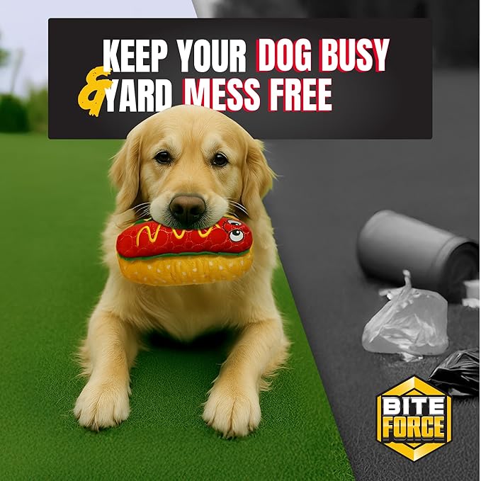 Bite Force - Durable & Strong Dog Toy Wieny Wiggle with Squeaker, Kevlar-Reinforced Seams for Aggressive chewers- red.