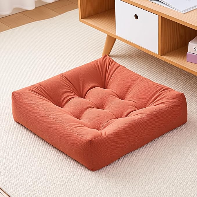 Tikuns Floor Pillows for Adults, 22x22x6 Inch Meditation Cushions, Large Square Sitting Cushion Living Room Memory Foam Pillow for Sitting(1, Orange, 22x22x6 Inch)