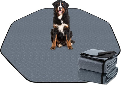 Bunlitent Washable Pee Pads for Dogs, 2 Pack, 71'' Diagonal Octagon, Grey | Designed for 24'' Width 8 Panels Dog Playpen, Non-Slip, Super Absorbent, Reusable, Waterproof, For Dog Playpen, Crate, Car