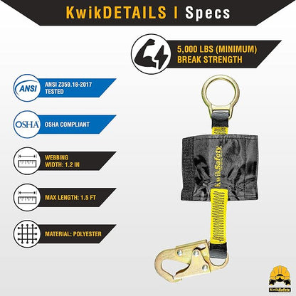 KwikSafety - Charlotte, NC - Dolphin Dorsal [2 Pack] 18" D-Ring Extender ANSI Tested OSHA Compliant Safety Harness Extension Lanyard Safety D Ring PPE Construction Roofing Fall Arrest Gear