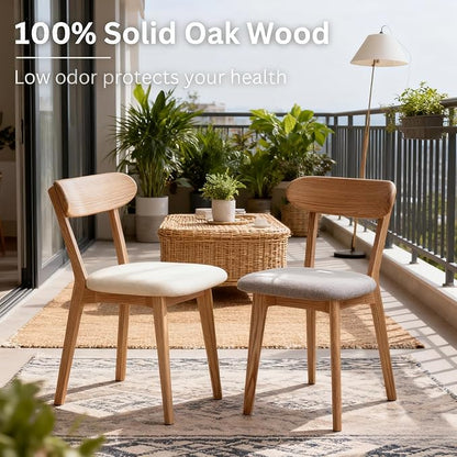 Bamskov 100% Solid Oak Wooden Dining Chairs - Practical Kitchen Chairs with Upholstered Cushion - Wood Chair for Dining Room, Kitchen (1, Natural with White Cushion)