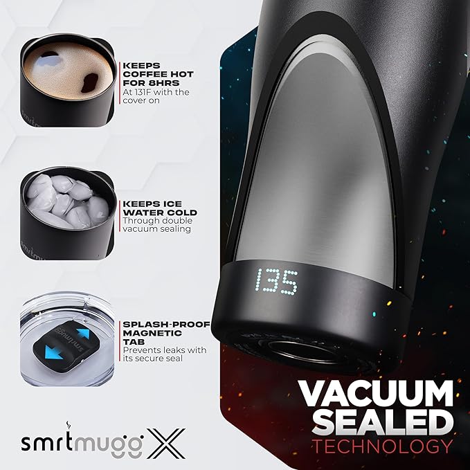 X Heated Coffee Mug 19 oz., 8 Hour Battery Life, Self-Heating, Adjustable Temp