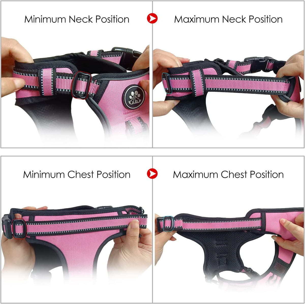 NESTROAD No Pull Dog Harness,Adjustable Oxford Medium Dog Harness with Leash,Reflective No-Choke Pet Vest Harness with Easy Control Soft Handle for Small Medium Large Dogs(M,Pink)