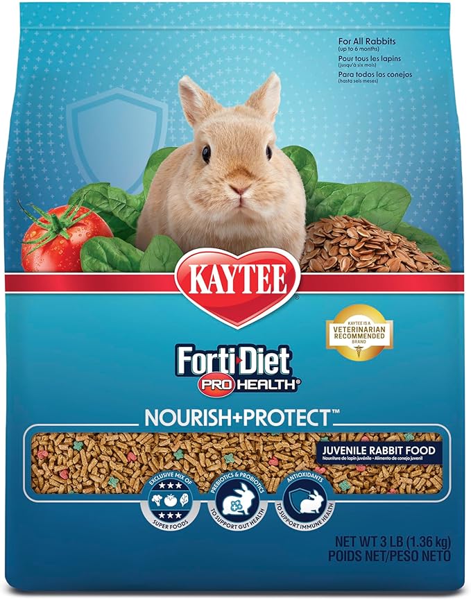 Kaytee Forti-Diet Pro Health Nourish+Protect Juvenile Rabbit Food, Comprehensive Nutrition Backed by Science, Digestive Health, Immune Support, 3 Pounds