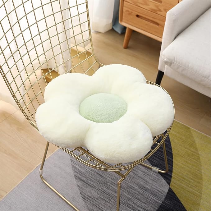 YILANLAN Cute Flower Cushion Plush Floor Pillow Casual Comfortable Pillow Office Living Room Bed Decoration Cushion Simple Room Decoration (60cm, White)