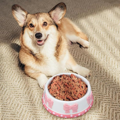Reallnaive 2 Pcs Pink Bow Ceramic Bowl for Small Dog and Cat Cute Bowtie Pet Bowl for Food Water Macaron Pink Dish Pets Feeding Bowls Suitable Small Cat Dogs