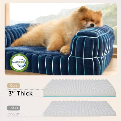 Bedsure Orthopedic Dog Bed for Medium Dogs, Waterproof Memory Foam Medium Pet Beds with Sides, Non-Slip Bottom and Egg-Crate Foam Dog Couch Sofa with Washable Removable Corduroy Cover, Blue