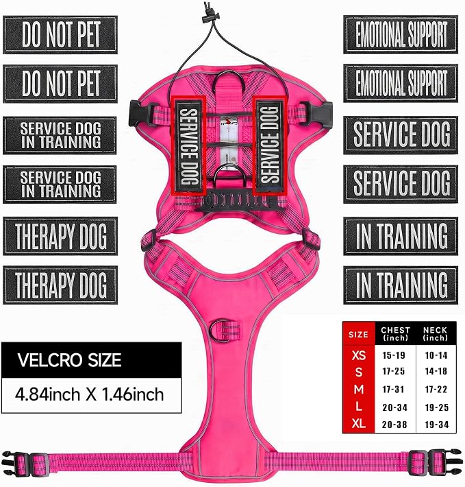 Service Dog Tactical Vest Harness and Leash Set Large Sized Dog Emotional Support- Tactical Dog Harness Training Collar with Name (Rose Red, S)