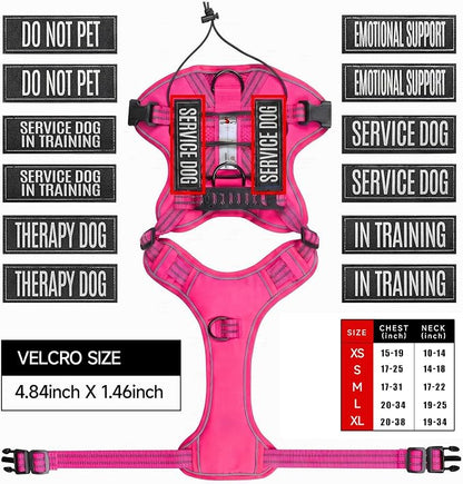 Service Dog Tactical Vest Harness and Leash Set Large Sized Dog Emotional Support- Tactical Dog Harness Training Collar with Name (Rose Red, S)