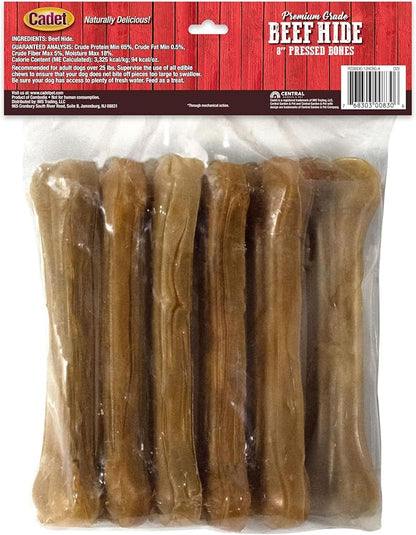 Cadet Premium Grade Pressed Beef Hide Bones, Long Lasting Rawhide Dog Chews, 8 Inch (6 Count)