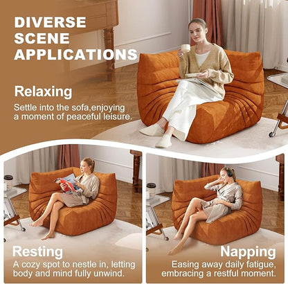 Full Foam Corner Chair – Comfortable Floor Couch for Adults, Waterproof Upholstery, Armless Fireside Lounge Chair for Living Room, Apartment, or Office (DarkOrange)