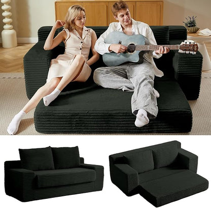 70.87" Loveseat Sofa Bed - Corduroy Upholstered, Comfy Deep Seat & Modern Design - Small Space Friendly, No Assembly Needed - Ideal for Living Room, Bedroom, Apartment, Home Office, Grey