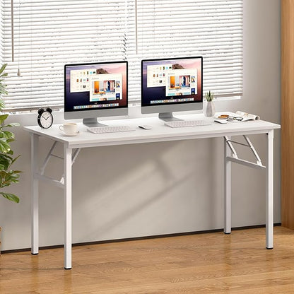 Need Home Office Desk Large Computer Desk 60 inch Sturdy Table Foldable Desk Gaming Computer Table No Assembly Required, White&White Frame AC5DW(152.4 * 60)