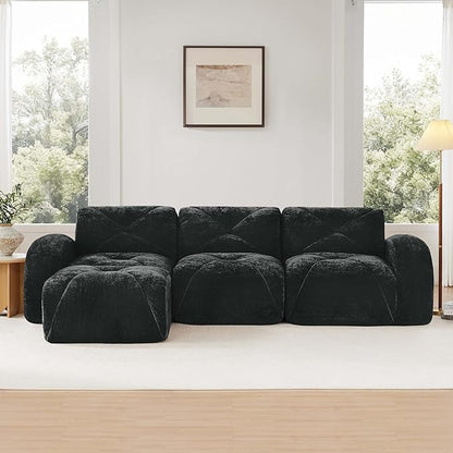 Modular Sectional Sofa with Free Combination,Boneless Floor Couch for Living Room & Lounge,Velvet 3-Seater Sectional Couch with Ottoman,No Assembly Needed