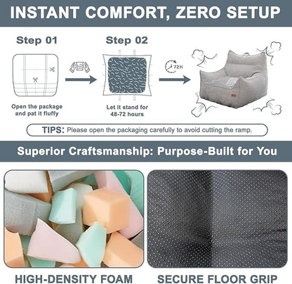 Giant Bean Bag Chair, Beanbag Chairs for Adults, Teens & Kids, Comfy Sofa Chair with Handle & Filling for Living Room, Reading & Gaming, Non-Slip(Light Grey-XL)