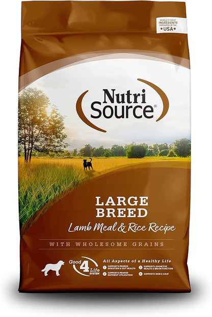 NutriSource Adult Dry Dog Food for Large Breeds, Lamb Meal and Rice, 26LB