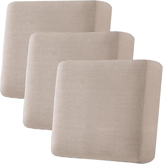 H.VERSAILTEX Super Stretch Individual Seat Cushion Covers Sofa Covers Couch Cushion Cover Slipcover Sets Thick Jacquard Textured Twill Fabric (3 Piece XL Sofa Cushion Covers, Sand)