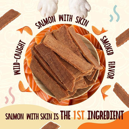 PAWUP Salmon Treats for Dog, Soft Healthy Dog Salmon Jerky, High Protein Dogs Snacks, Human Grade Salmons Fillets with Taurine,12.5oz (Smoked Flavor)